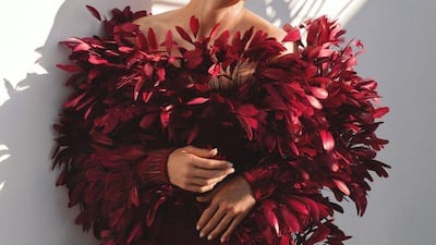 A red mini dress with layered red feathers from Jean-Louis Sabaji's spring / summer 2021 ready-to-wear collection. Courtesy Jean-Louis Sabaji