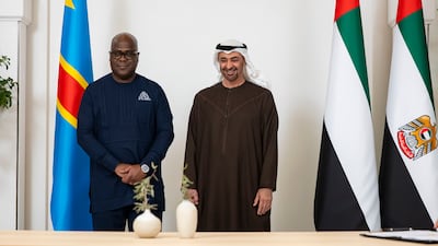 President Sheikh Mohamed and Felix Tshisekedi, President of the Democratic Republic of the Congo, at the signing of a comprehensive economic partnership agreement in Abu Dhabi. All photos: UAE Presidential Court