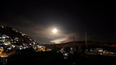 Syrian air defense missiles are seen in the sky over the capital Damascus, Syria, 10 May 2018. EPA