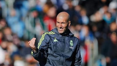 Newly appointed manager of Real Madrid Zinedine Zidane signals during a Real Madrid training session at Valdebebas training ground on January 5, 2016 in Madrid, Spain. Gonzalo Arroyo Moreno/Getty Images