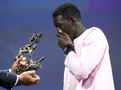 Seydou Sarr receives the Marcello Mastroianni Award for Best New Young Actor for Io Capitano (Me Captain). EPA