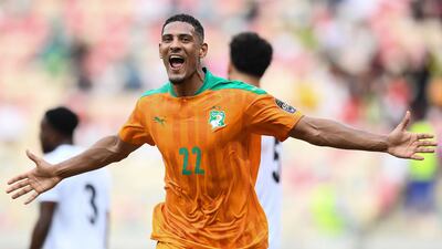 Ivory Coast forward Sebastien Haller celebrates scoring his team's first goal in their 2-2 draw against Sierra Leone in the Africa Cup of Nations match at Stade de Japoma in Douala, Cameroon, on Sunday, January 16. AFP