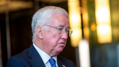 Michael Fallon, former UK defence secretary, during an interview with Manus Cranny of The National at Waldorf Astoria, DIFC. Ahmed Ramzan / The National