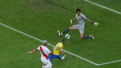 Brazil's Dani Alves scores their fourth goal. Reuters