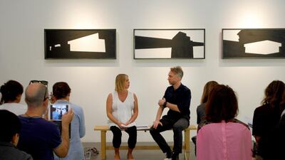 Nathaniel Rackowe and Laura Egerton in conversation at Lawrie Shabibi gallery in Dubai. Courtesy: Lawrie Shabibi gallery