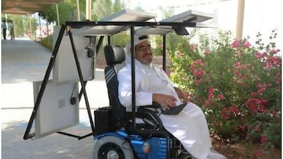 Masdar is sponsoring Haidar Taleb, who is attempting to set a Guinness world record with a wheelchair powered by solar panels.