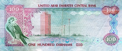 A 100 dirham note shows Dubai World Trade Centre. Jeff Topping / The National