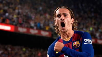 Barcelona's French forward Antoine Griezmann celebrates after scoring a second goal against Real Betis at Camp Nou. AFP