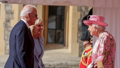 US President Joe Biden, First Lady Jill Biden and Queen Elizabeth II at Windsor Castle in Windsor, England. Getty Images