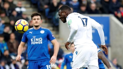 Christian Benteke scores Crystal Palace's opening goal against Leicester City at the King Power Stadium. Carl Recine / Reuters