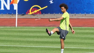 Leroy Sane of Germany plays the ball during a Germany training session ahead of their Uefa Euro 2016 semi-final against France at Ermitage Evian on July 06, 2016 in Evian-les-Bains, France. Alexander Hassenstein / Getty Images