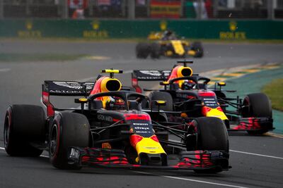 Red Bull Racing drivers Max Verstappen, left, and Daniel Ricciardo in action at the Australian Grand Prix. EPA