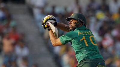 Pakistan's Shahid Afridi bats against Bangladesh during their ICC World Twenty20 2016 cricket match in Kolkata, India, Wednesday, March 16, 2016. (AP Photo/ Bikas Das)