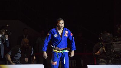 ABU DHABI, UNITED ARAB EMIRATES -April 19, 2014: Faisal Al Ketbi of UAEJJ National Team prepares to compete in the Male Brown Adult Open Weight Category during the Abu Dhabi World Professional Jiu-Jitsu Championship, at the First Gulf Bank Arena in Zayed Sports City. Ryan Carter / Crown Prince Court - Abu Dhabi