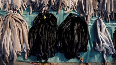 Mink furs on display at an open air market in Li county, Hebei province, China. Reuters