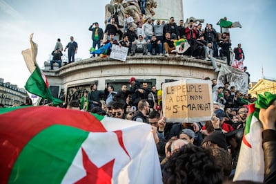 Protesters from the Franco-Algerian community gather at Republic square to protest against the fifth term of Algerian President, Abdelaziz Bouteflika, in Paris, France. EPA