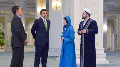 Sheikh Abdullah bin Zayed, Minister of Foreign Affairs and International Cooperation, on Wednesday visits the Khazret Sultan Mosque, the largest mosque in Central Asia, during his visit to Kazakhstan. Wam