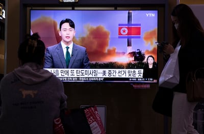 People watch the news at a station in Seoul, South Korea, last week, after North Korea reportedly launched ballistic missiles into the East Sea. EPA