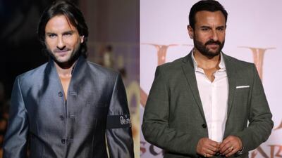 39 versus 49: Saif Ali Khan's hair is shorter, his beard is longer, but really, at almost 50, he looks much the same (he just has a few more frown lines - but who doesn't after this decade?) EPA