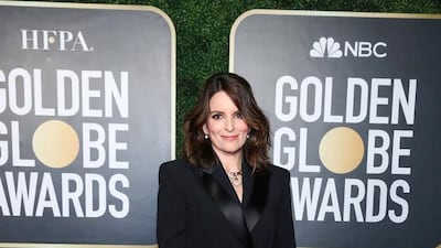Tina Fey, in Versace, attends the 78th annual Golden Globe Awards in Beverly Hills, California, on February 28, 2021. Reuters