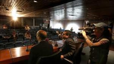 Nathaniel Brendel, the director of Emmy judging, and Tarif Sayed, the owner and managing director of The Frame, field questions at the Abu Dhabi Cultural Foundation.