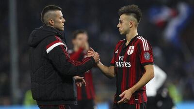 Jeremy Menez shakes hands with Stephan El Shaarawy of AC Milan at the end of their 2-2 Serie A draw with Sampdoria on Saturday night. Marco Luzzani / Getty Images / November 8, 2014