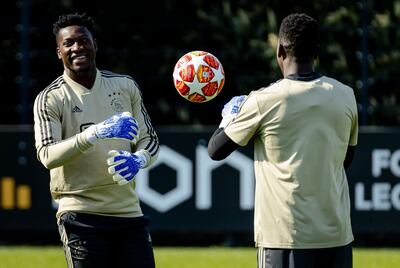 Ajax goalkeeper Andre Onana takes part in a training session. AFP