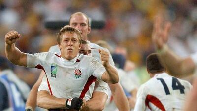 England's Jonny Wilkinson celebrates after the team win the 2003 Rugby World Cup final against Australia. Phil Walter / Fotopress / November 22, 2003