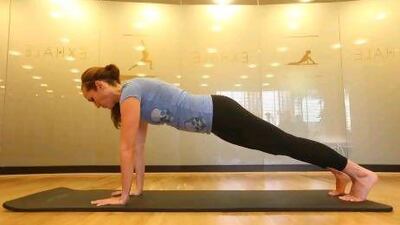 Full-plank is with the arms extended and you can modify the move on your knees, but always keep your hips in line with your shoulders.