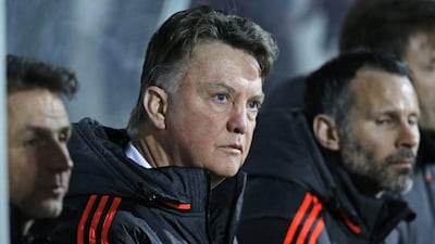 Manchester United manager Louis van Gaal watches their Europa League round of 32 match against Midtyjlland on Thursday night. Jens Dresling / AP / Polfoto / February 18, 2016