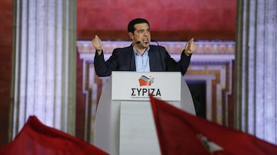 Greece's new prime minsiter Alexis Tsipras, the 40-year-old leader of the radical left party Syriza, has pledged to 'leave behind five years of humiliation and anguish' brought on by years of austerity as his party swept to victory in a snap election on Sunday. Kostas Tsironis/Bloomberg