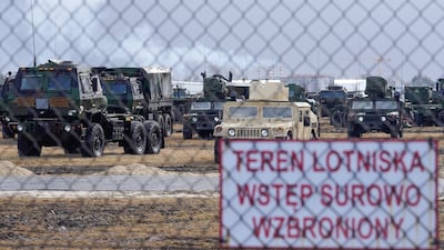 US Army vehicles, belonging to the 82nd Airborne Division, are deployed in Poland. Reuters