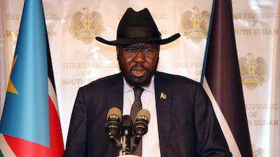 South Sudan's president Salva Kiir addresses the nation during an independence day event at the presidential palace in Juba on July 9, 2017. Jok Solomun / Reuters