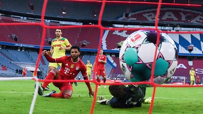 Serge Gnabry scores Bayern's fourth goal. Getty
