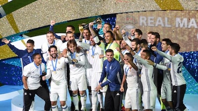 Real Madrid celebrate after winning the Club World Cup final against Kashima Antlers of Japan at Yokohama International stadium on December 18, 2016. AFP