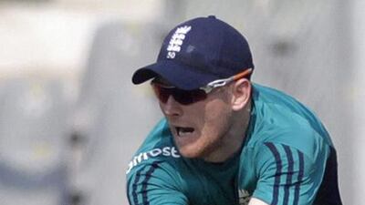 England cricket team captain Eoin Morgan catches a ball during a practice session in Mumbai, India. Rajanish Kakade / AP