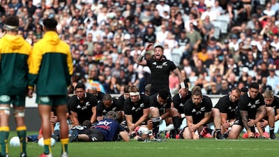 New Zealand perform the Haka before the start of the match. AFP