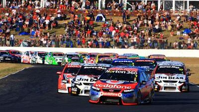 The V8 Supercars are 5.0-litre Australian-built Ford Falcons and Holden Commodores, with the latter similar to Chevrolet Luminas.