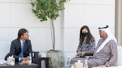 Sheikh Mohamed and Mr Lacalle Pou deep in discussion at Al Shati Palace in Abu Dhabi.
