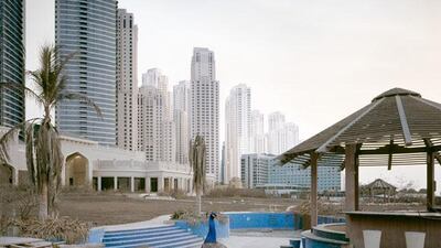 A peacock walks through a derelict hotel in Dubai Marina in Richard Allenby-Pratt's series Abandoned.