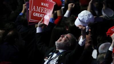 A Trump supporter celebrates as election returns come in at Republican U.S. presidential nominee Donald Trump’s election night rally in Manhattan, New York. Jonathan Ernst / Reuters