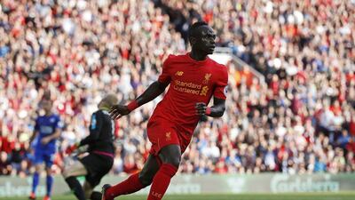 Sadio Made celebrates Liverpool's second goal in a 4-1 win against Leicester City at Anfield on Saturday, September 10, 2016. Lee Smith / Action Images