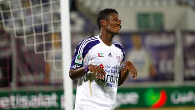 Asamoah Gyan reacts to a missed chance against Dibba. Jake Badger/ The National