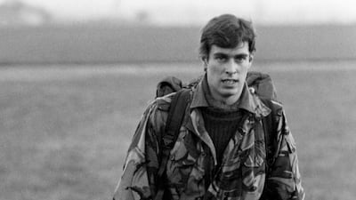 Prince Andrew during parachute jump practice at Brize Norton in 1978