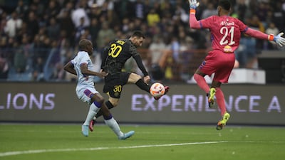Lionel Messi shoots at goal. Photo: General Entertainment Authority
