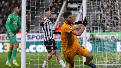 Wolverhampton Wanderers' Matt Doherty celebrates scoring their second goal against Newcastle United on Sunday night. Reuters