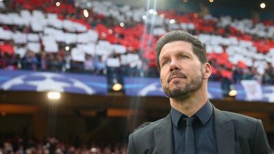 Atletico Madrid manager Diego Simeone shown before his team's match against Bayern Munich in the Champions League on Wednesday night. Alexander Hassenstein / Bongarts / Getty Images / April 27, 2016