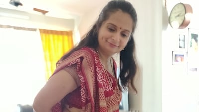 Doshi in a bandhani fabric. Courtesy Riddhi Doshi