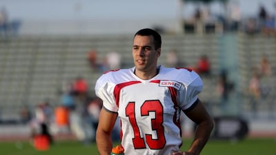Andrej Tasic needed to play only one half of football, completing seven of eight throws for 181 yards and four touchdown on February 28, 2014, as the Dubai Stallions routed the Al Ain Desert Foxes to set up a re-match of last year's Desert Bowl with the Abu Dhabi Wildcats. Sammy Dallal / The National
