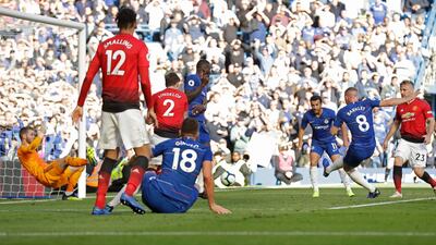 Ross Barkley scores Chelsea's second goal to earn his side a 2-2 draw against Manchester United. AP Photo